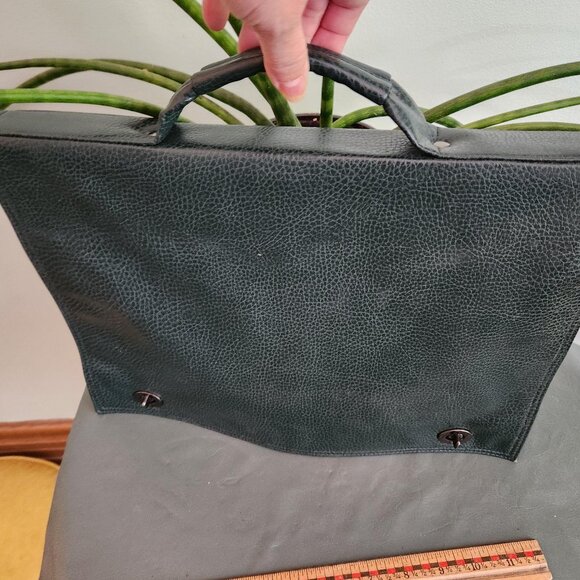 Forest Green Briefcase Computer Bag Purse School Bag Vintage Strap Antique Fashi - Picture 1 of 10